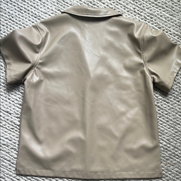 L’Academie by Revolve Clothing Tan Short Sleeve Leather Shirt Kelly Blouse - Picture 8 of 8